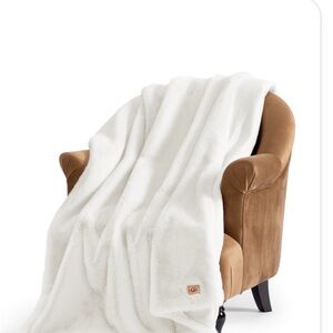 NIB UGG Euphoria Faux Fur Throw Blanket, Warm Fluffy Throw 50 x 70 White Snow